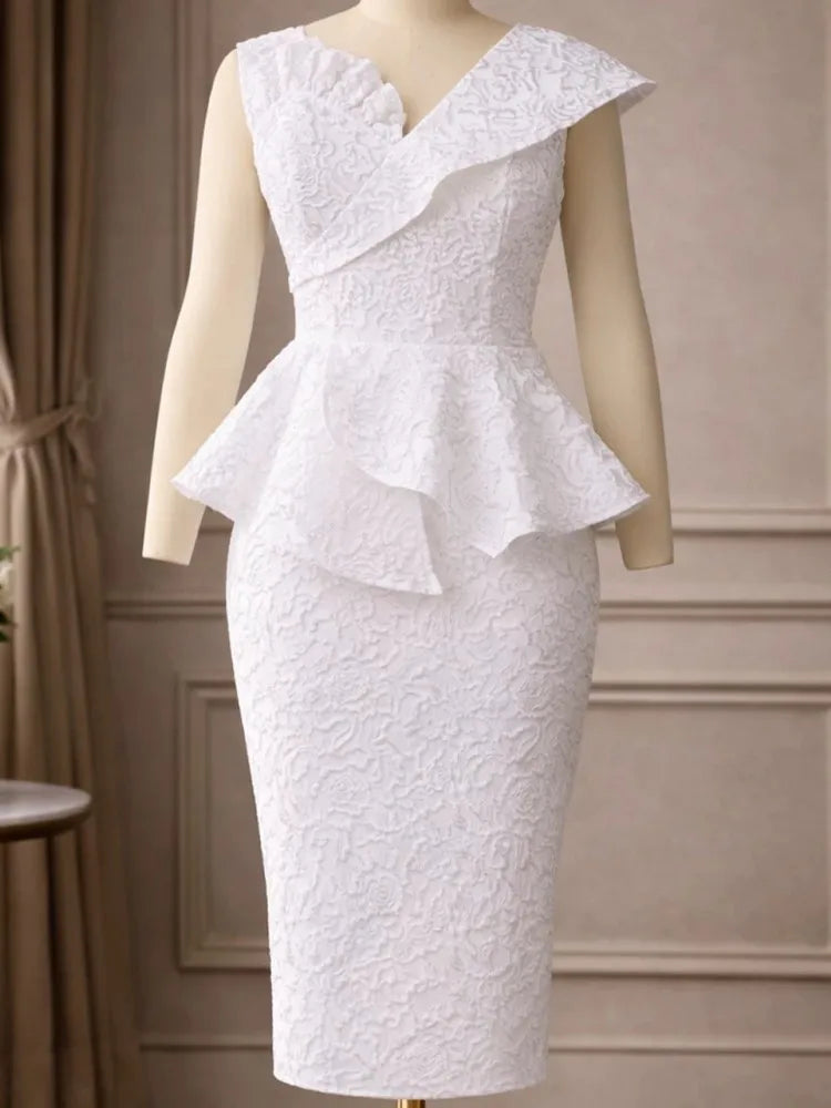 L-4XL Plus Size Elegant Midi Dress Summer Women Office Lady Dress Casual Short Sleeve Bandage Robe Oversize Outsize Dress