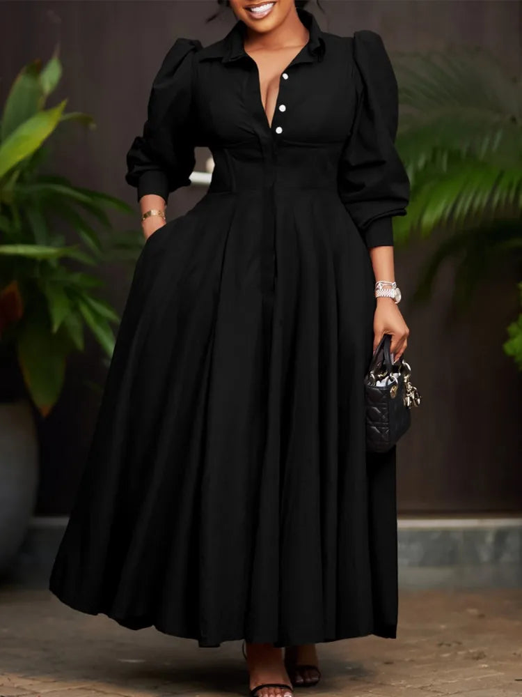 Women Spring Dress Ladies Casual Plus Size Slim Office Dress Retro Elegant V-Neck High Waist White Long Sleeve Party Dress