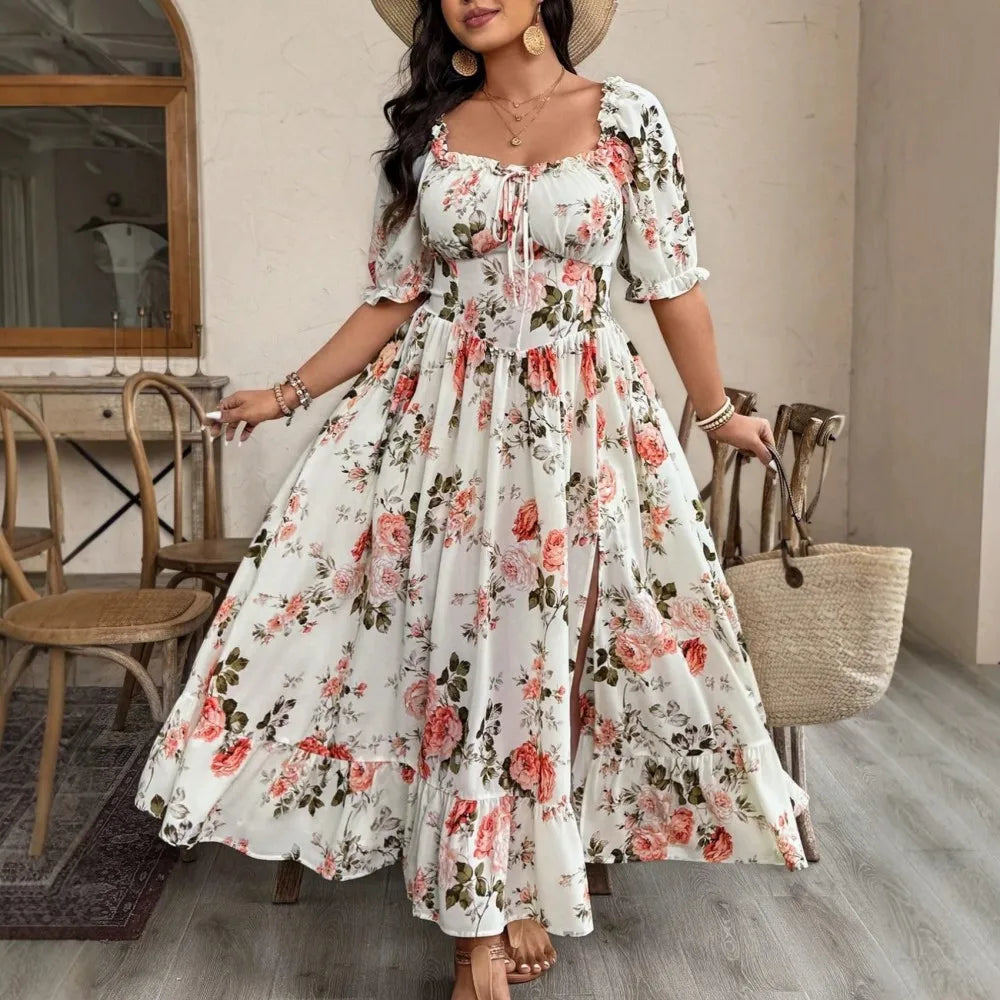 L-4XL Plus Size Clothes Dresses Women Robes Summer Short Sleeve Street Style Casual 3XL 4XL Big Size Maxi Dress Oversized