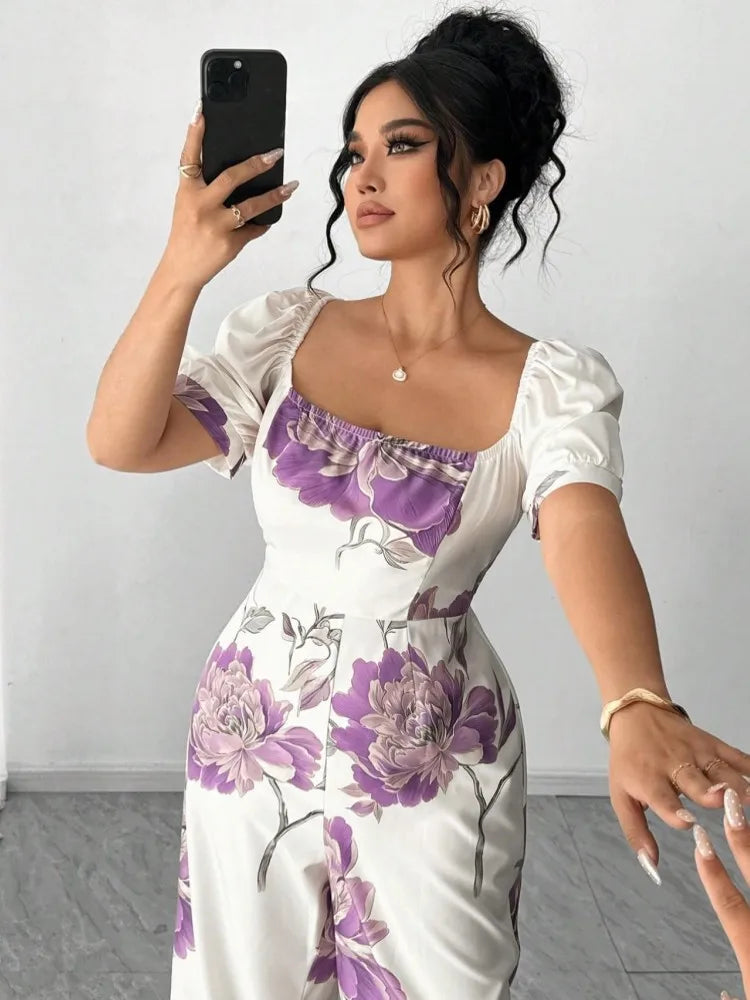 Plus Size Women Clothes Jumpsuit Summer Clothes Flower Urban Leisure Bodysuit New 2026 Wide Leg Jumpsuit Wholesale Dropshipping