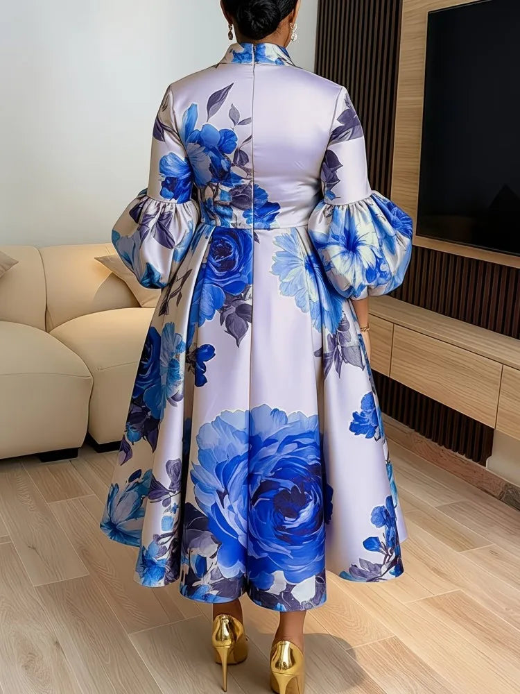L-5XL Plus Size Clothes Dresses Women Robes Spring Summer 3/4 Sleeve Street Style Casual 3XL 4XL Big Size Midi Dress Oversized