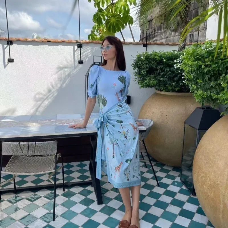 Retro Bikini Printed Fashion Two Piece Swimsuit And Cover Up With Skirt Tight Women's Bandage Summer Beach Luxury Elegant
