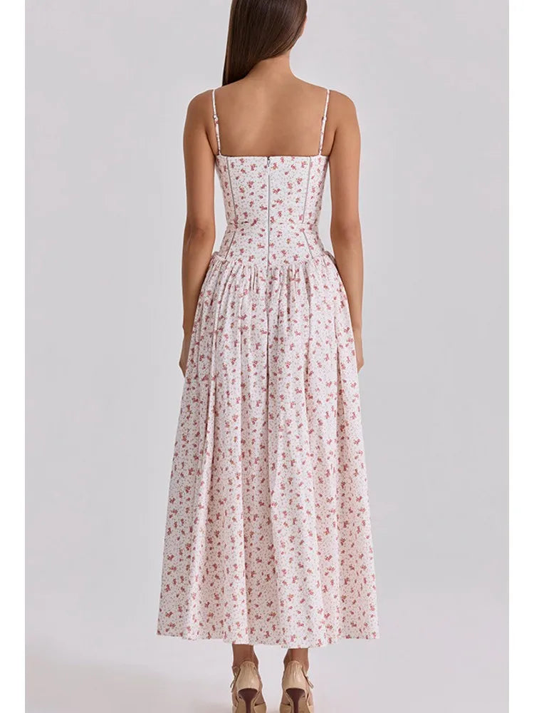 Elegant Women Flower Printing Long Maxi Dress Fashion Spaghetti Strap Dresses Evening Ladies Street Party Vestidos 2026 Summer