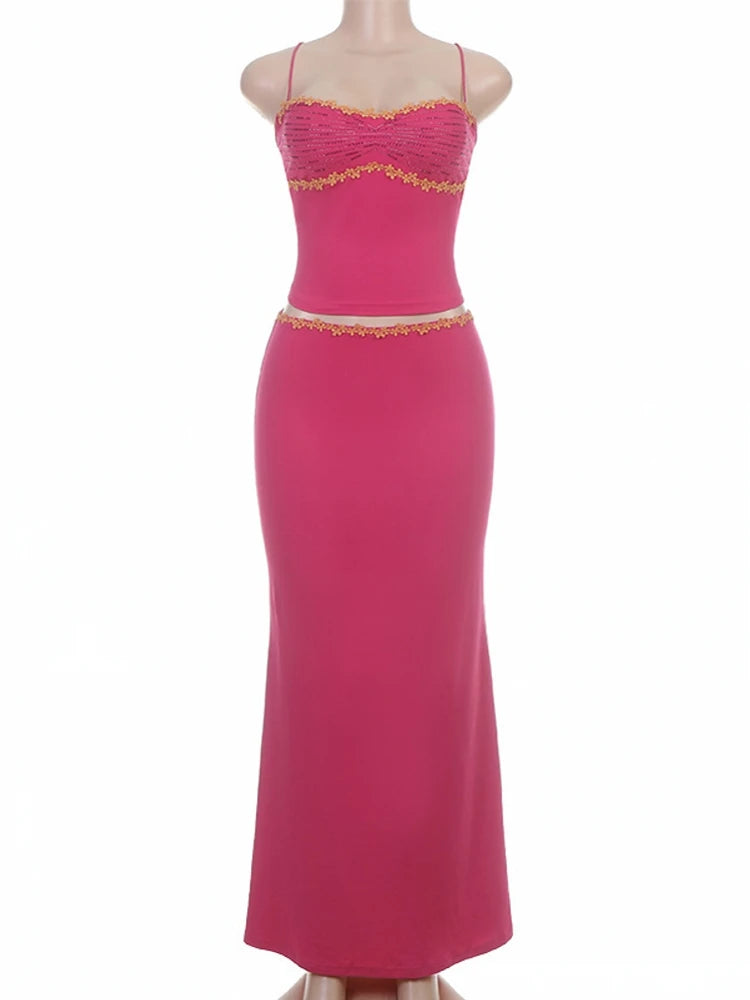 2 Piece Sets Tops And Skirt Elegant Women Sleeveless Sexy Long Maxi Dress Fashion Evening Ladies Street Party Vestidos Summer