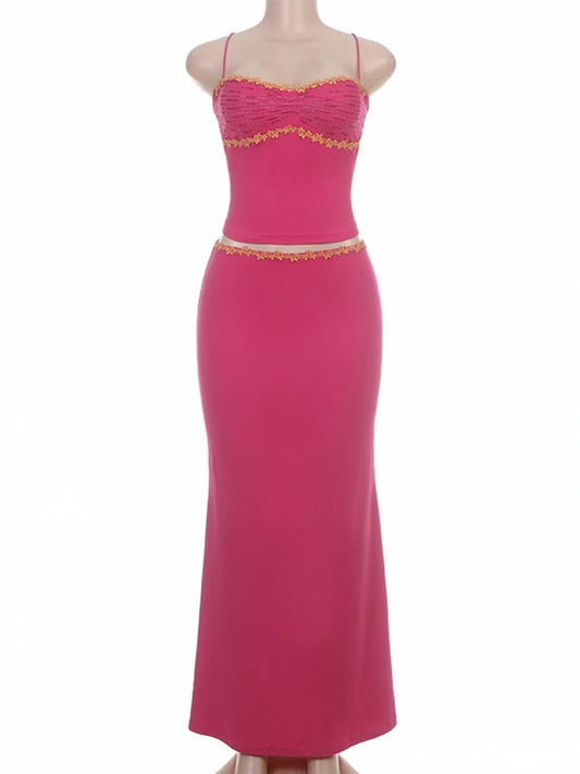 2 Piece Sets Tops And Skirt Elegant Women Sleeveless Sexy Long Maxi Dress Fashion Evening Ladies Street Party Vestidos Summer