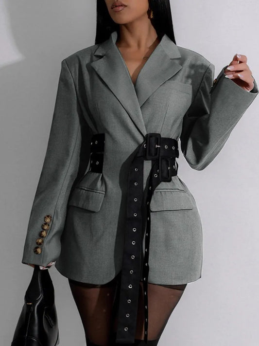 Elegant Blazer Coat For Women Fashion Lapel Oversized Suit Jackets 2025 New Autumn Winter Office Lady Casual Loose Outerwear