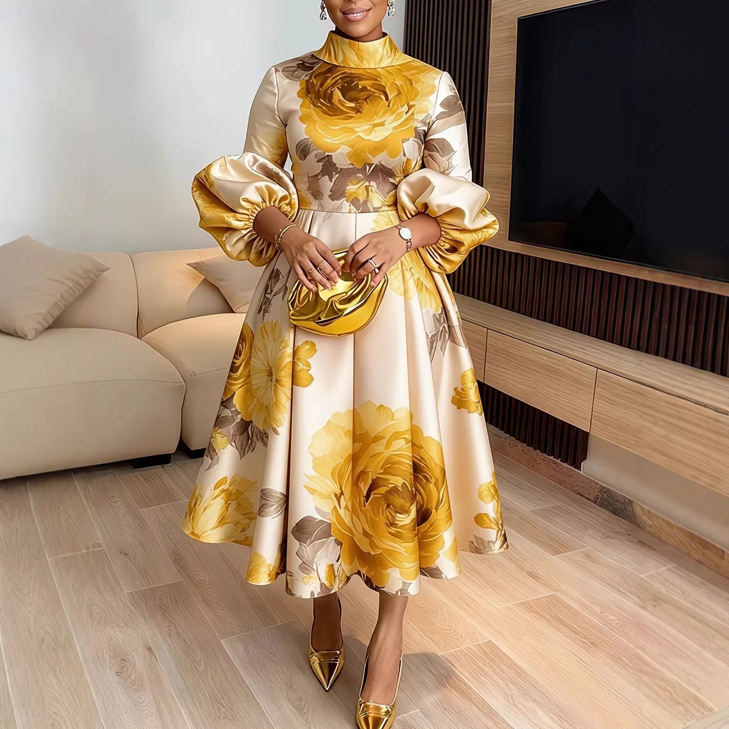 L-5XL Plus Size Clothes Dresses Women Robes Spring Summer 3/4 Sleeve Street Style Casual 3XL 4XL Big Size Midi Dress Oversized