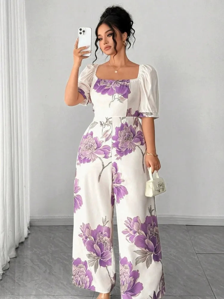 Plus Size Women Clothes Jumpsuit Summer Clothes Flower Urban Leisure Bodysuit New 2026 Wide Leg Jumpsuit Wholesale Dropshipping