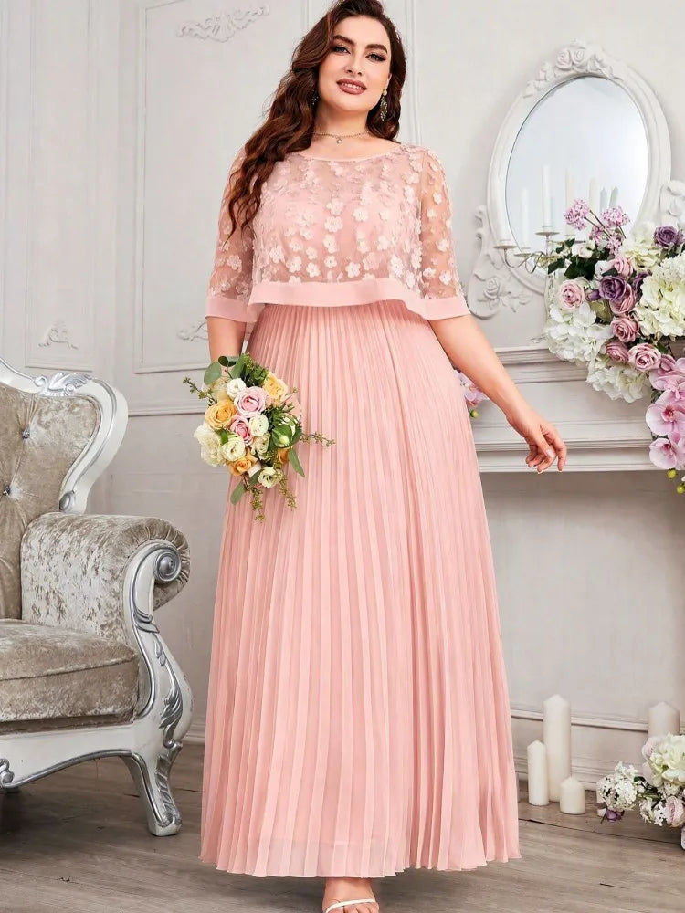 Two Piece Maxi Dress XL-4XL Plus Size Clothes Dresses Women Robes Summer half Sleeve Street Style Casual 3XL 4XL Big Size Lace Maxi Dress Oversize