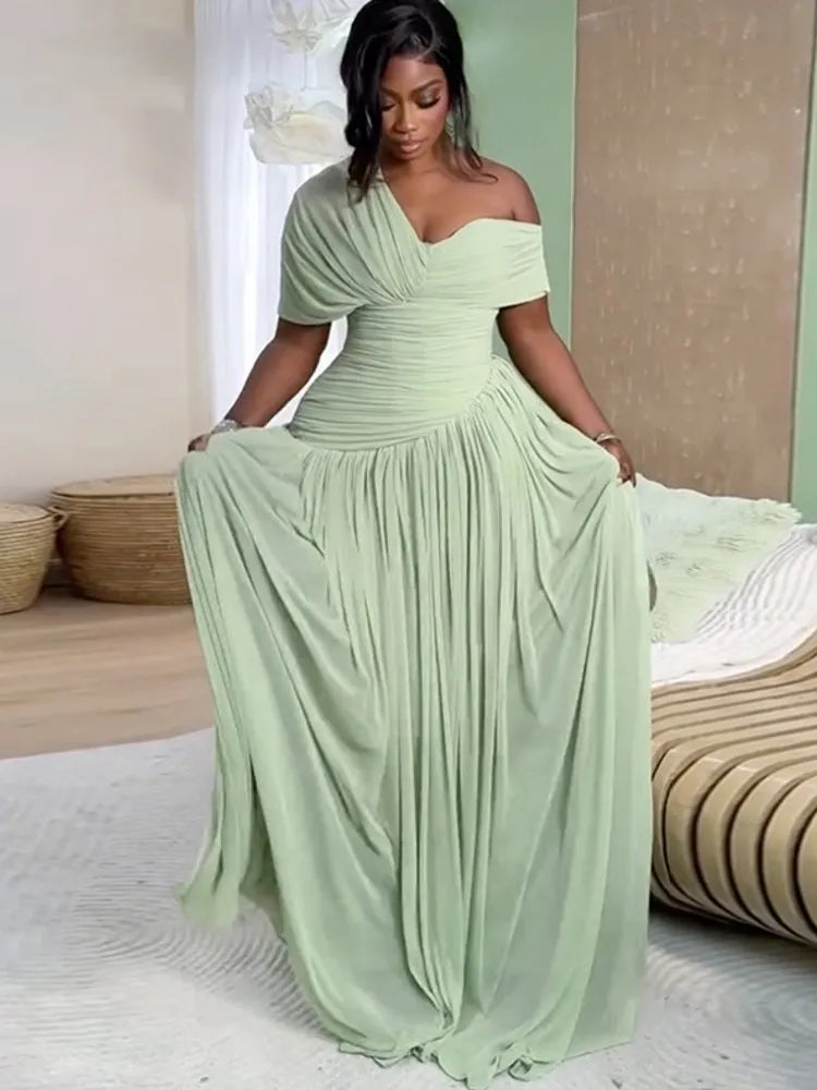 African Dresses For Women Elegant Short Sleeve Dashiki Maxi A-Line Dress Ladies Traditional African Clothing Fairy Dreaes