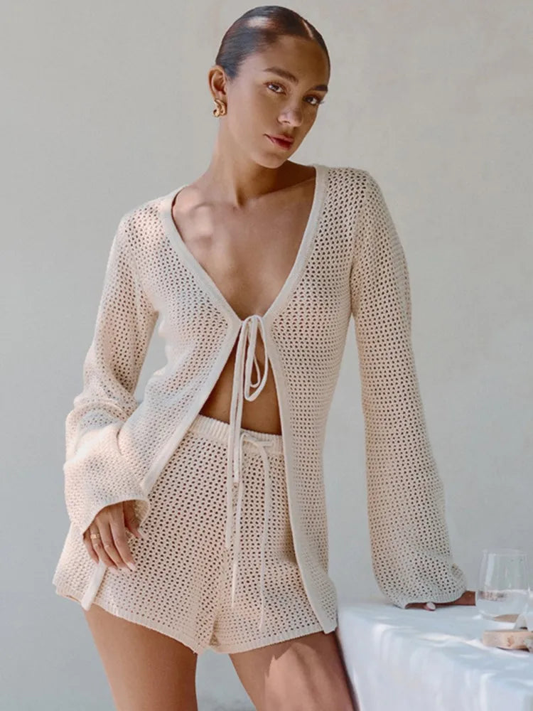 2026 Women Beach 2 Piece Sets Bikini Cover-Ups Swimsuit Tops And High Waist Shorts Sexy Ladies Swimming Cover Up Bathing Suit