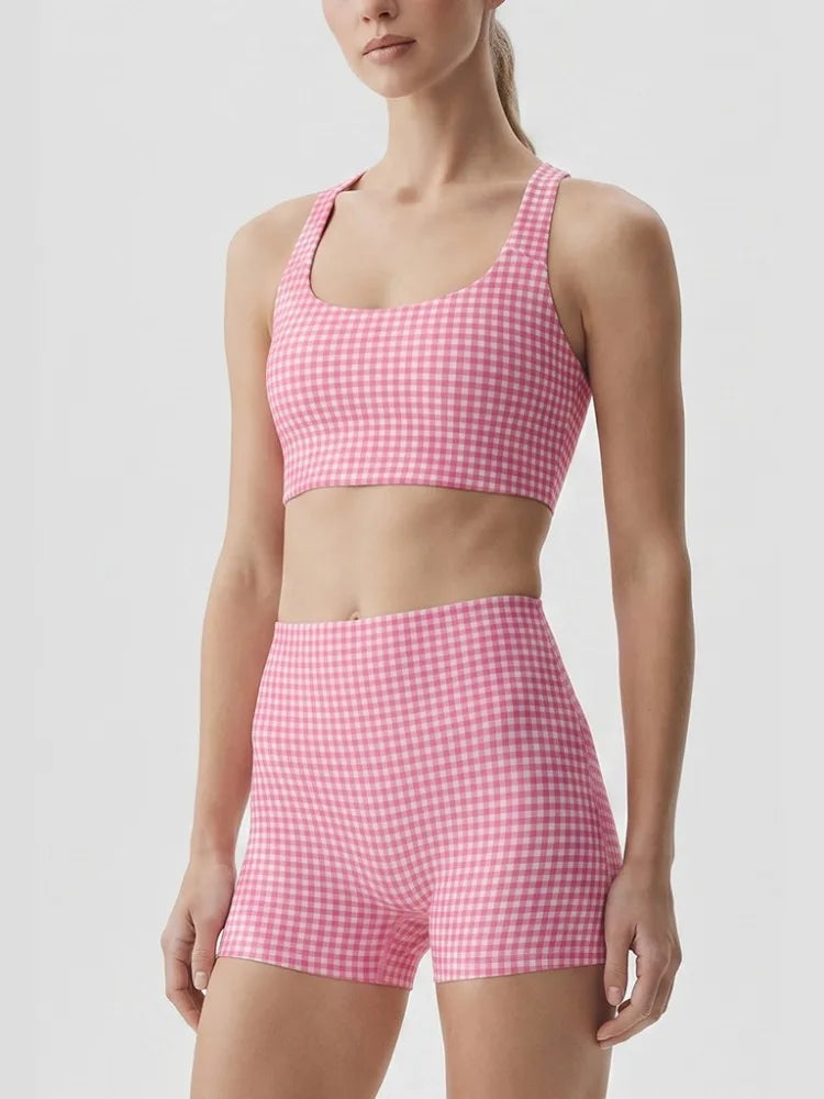 2 Piece Sets Women Quick-Dry Sports Set U-Neck Sleeveless Top Shorts Running Fitness Workout Athletic Wear Tracksuit Sportswear