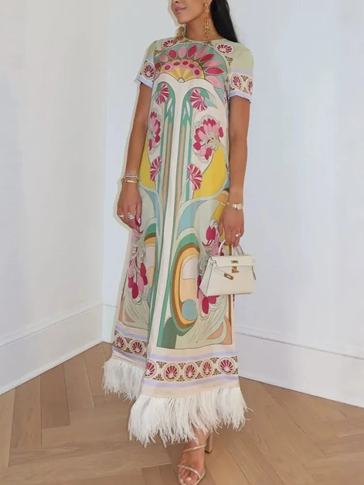 African Dresses For Women Elegant Short Sleeve Dashiki Maxi A-Line Dress Ladies Traditional African Clothing Fairy Dreaes