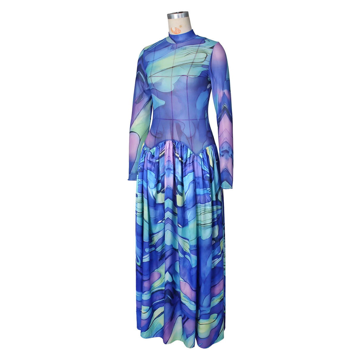 Elegant Women O-Neck Maxi Dress Fashion Long Sleeve Flower Print Dresses Evening Ladies Street Party Vestidos 2026 Summer Autumn