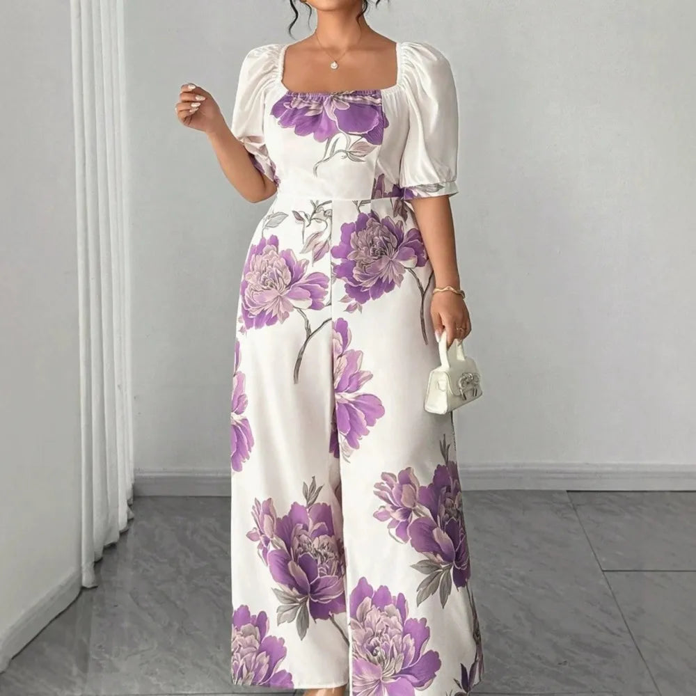 Plus Size Women Clothes Jumpsuit Summer Clothes Flower Urban Leisure Bodysuit New 2026 Wide Leg Jumpsuit Wholesale Dropshipping