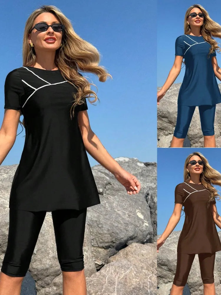 New Cover Ups Sexy Swimsuit Women Summer Bathing Suit Bikini Set Short Sleeve Swimwear Women Beach Swimming Suit For Female