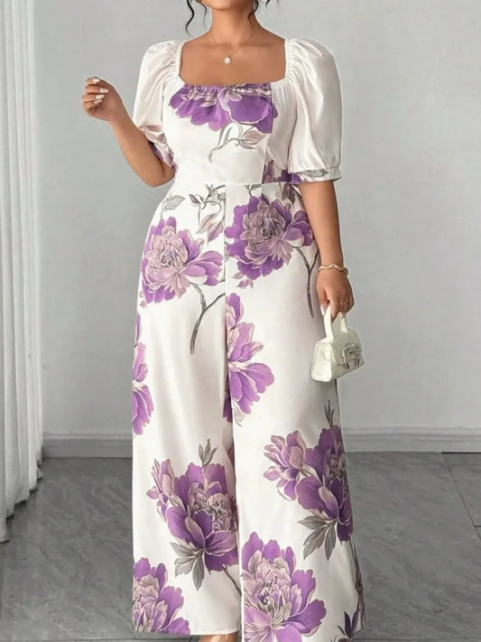 Plus Size Women Clothes Jumpsuit Summer Clothes Flower Urban Leisure Bodysuit New 2026 Wide Leg Jumpsuit Wholesale Dropshipping