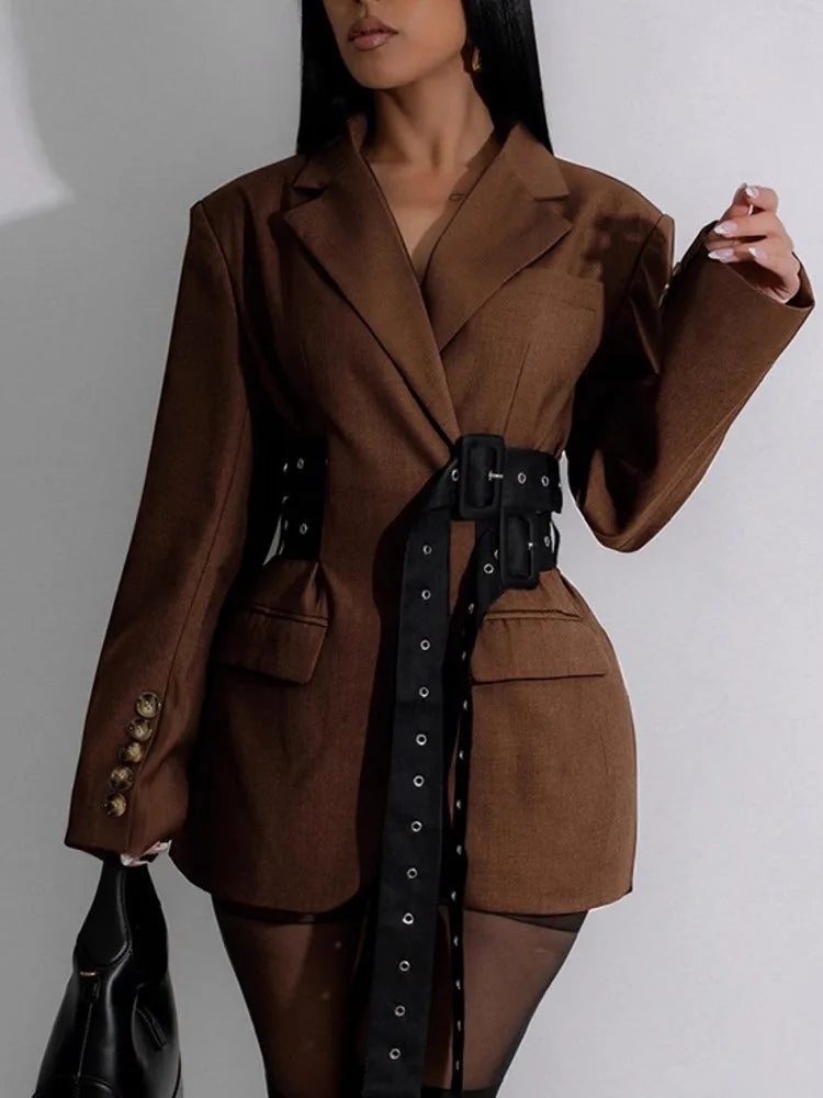 Elegant Blazer Coat For Women Fashion Lapel Oversized Suit Jackets 2025 New Autumn Winter Office Lady Casual Loose Outerwear