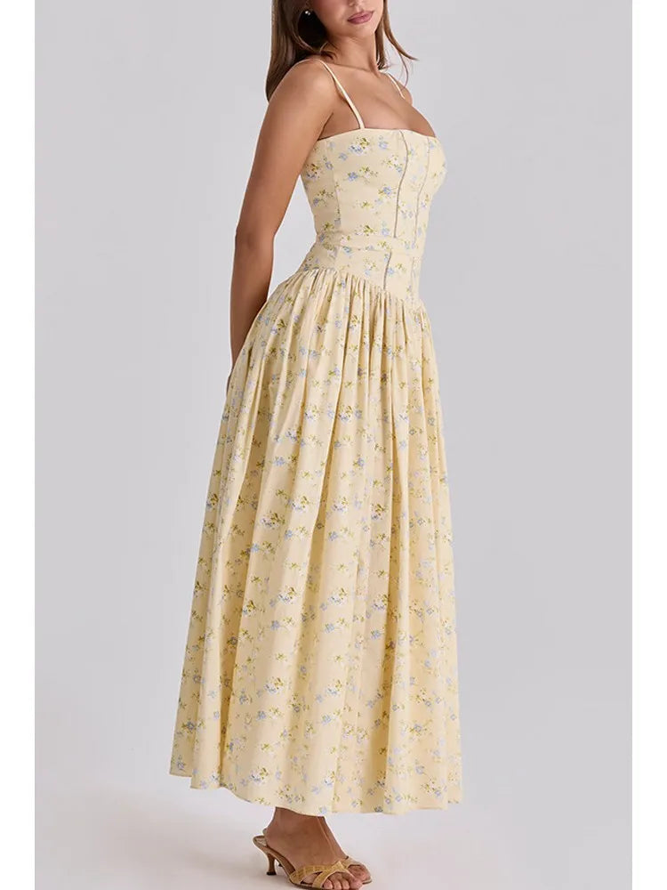 Elegant Women Flower Printing Long Maxi Dress Fashion Spaghetti Strap Dresses Evening Ladies Street Party Vestidos 2026 Summer