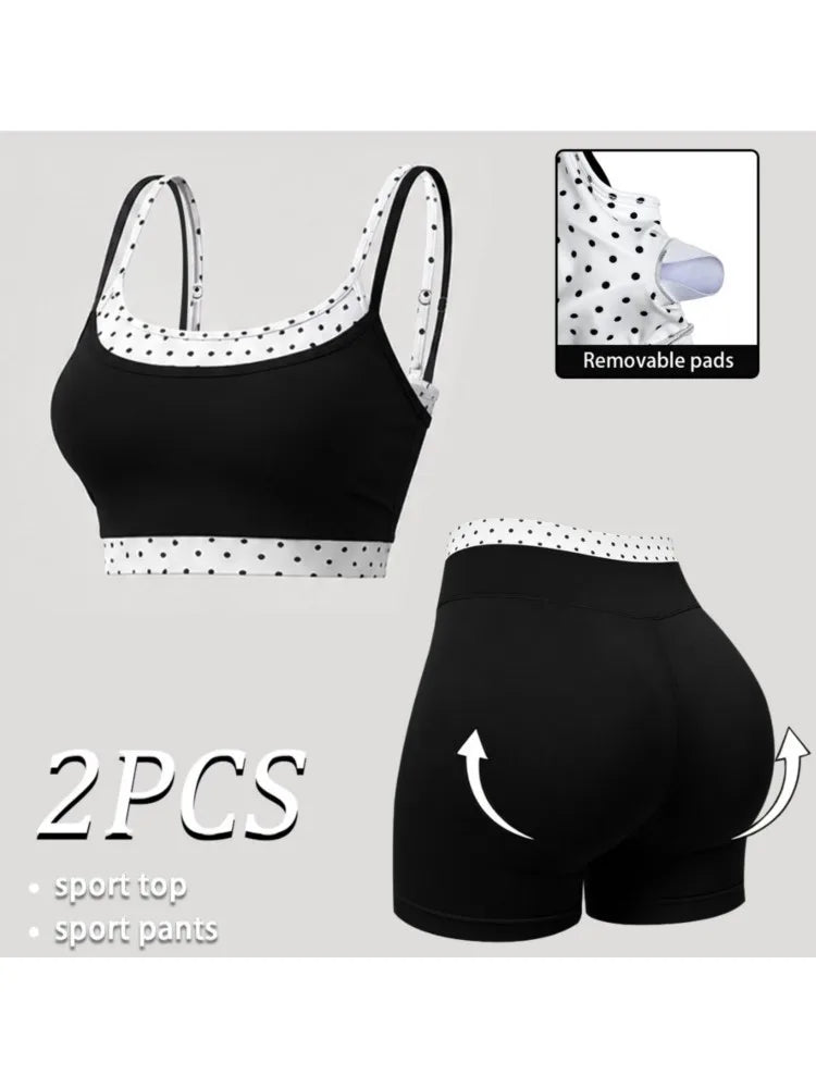 2 Piece Women Quick-Dry Sports Set O-Neck Sleeveless Top Shorts Running Fitness Workout Athletic Wear Tracksuit Sportswear