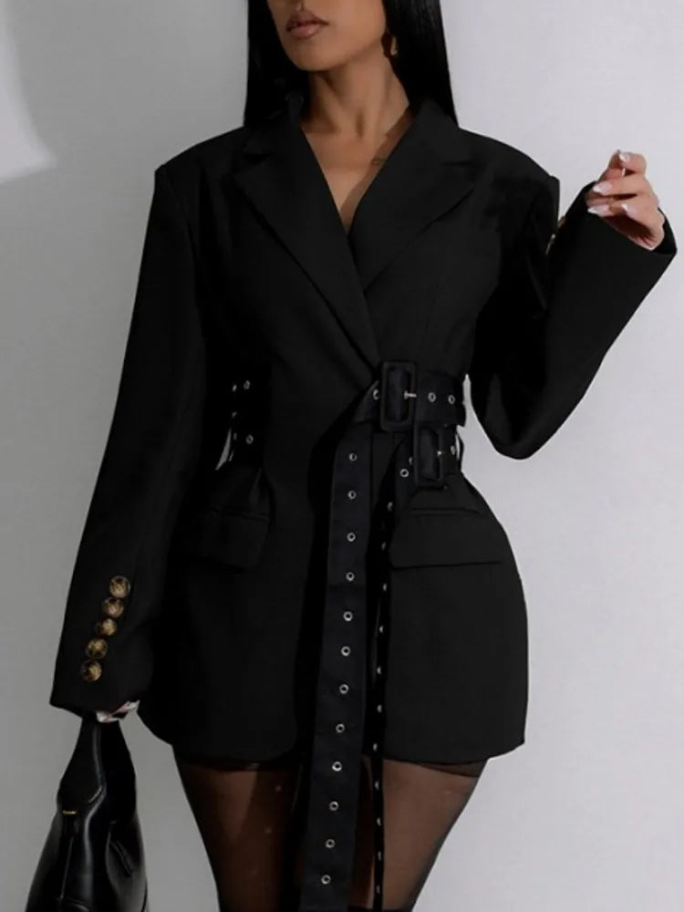 Elegant Blazer Coat For Women Fashion Lapel Oversized Suit Jackets 2025 New Autumn Winter Office Lady Casual Loose Outerwear