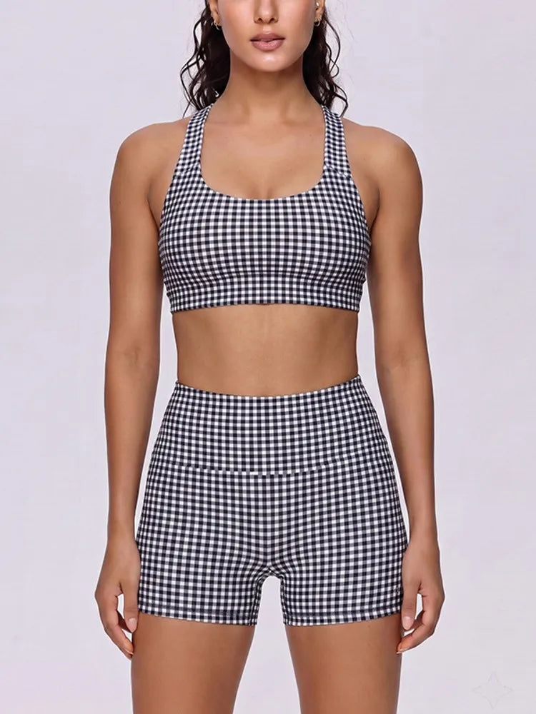 2 Piece Sets Women Quick-Dry Sports Set U-Neck Sleeveless Top Shorts Running Fitness Workout Athletic Wear Tracksuit Sportswear