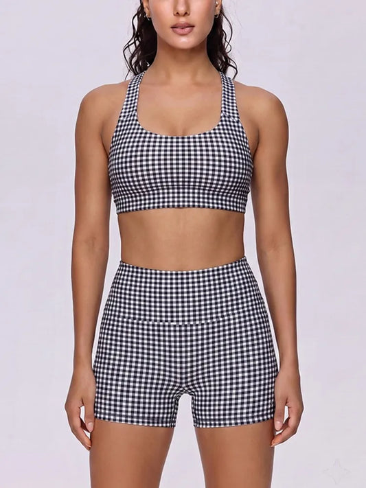 2 Piece Sets Women Quick-Dry Sports Set U-Neck Sleeveless Top Shorts Running Fitness Workout Athletic Wear Tracksuit Sportswear