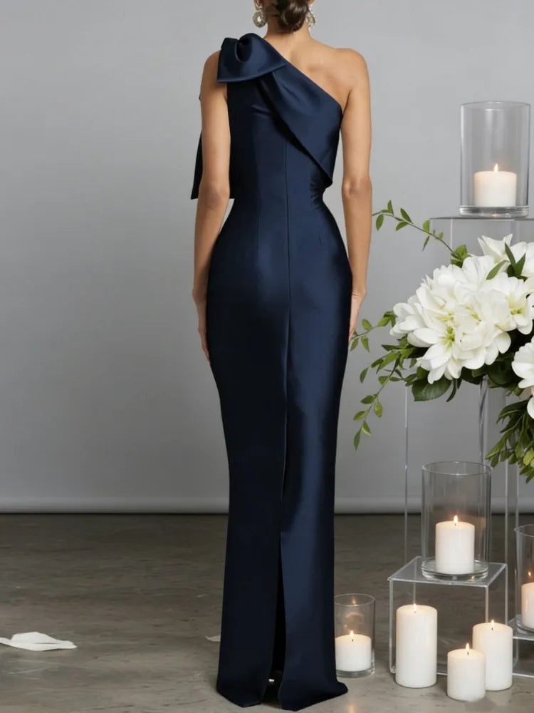 One Shoulder Sexy Maxi Dress Women Gown Fashion Diagonal Collar Sleeveless Backless Club Elegant Long Dresses Female Clothing