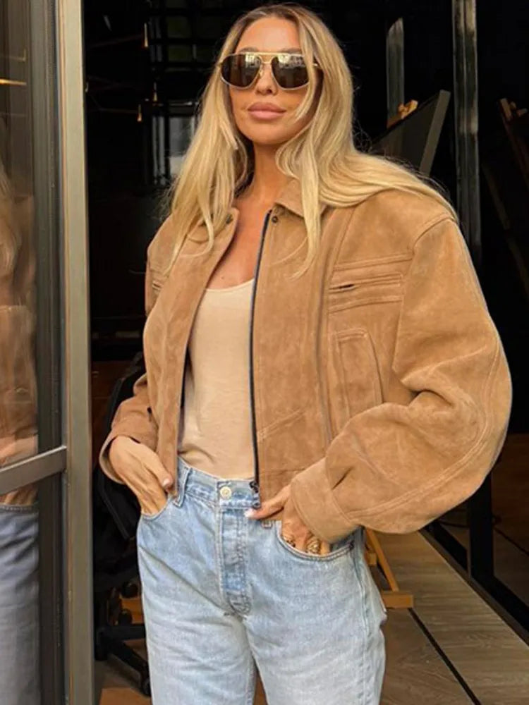2026 Winter Suede Bomber Jackets For Women Outerwears Oversized Jacket Woman Streetwear Zip Women's Coats Padded Varsity Jackets