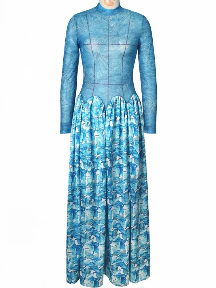 Elegant Women O-Neck Maxi Dress Fashion Long Sleeve Flower Print Dresses Evening Ladies Street Party Vestidos 2026 Summer Autumn