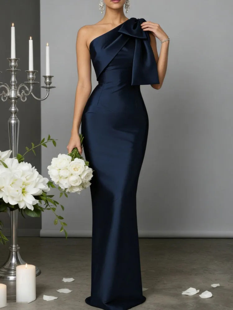 One Shoulder Sexy Maxi Dress Women Gown Fashion Diagonal Collar Sleeveless Backless Club Elegant Long Dresses Female Clothing