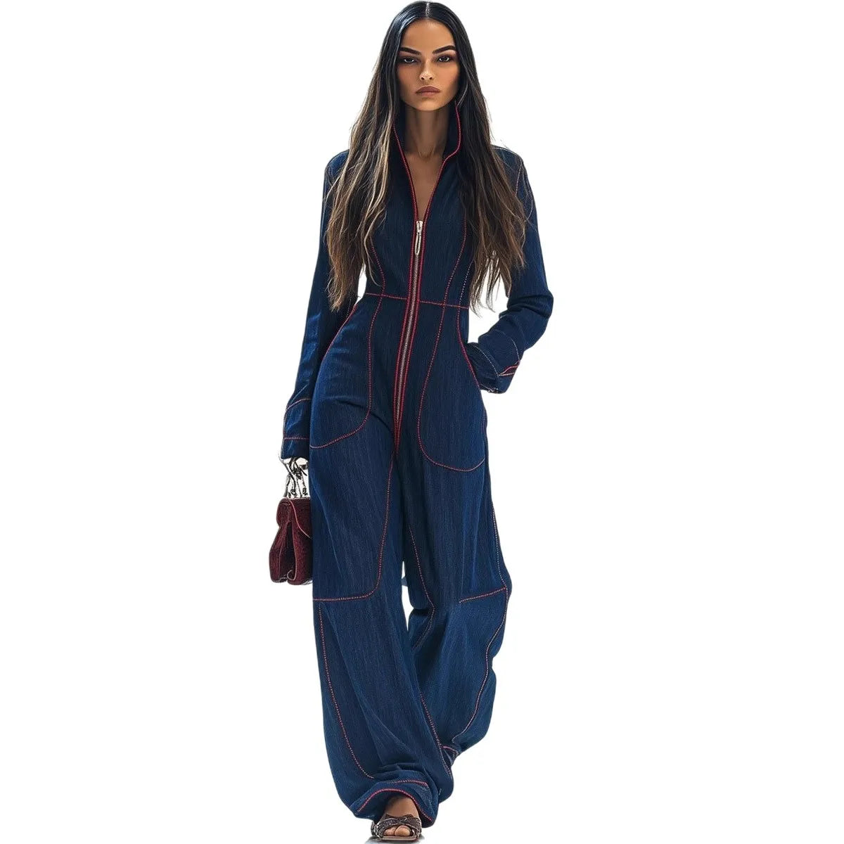 Solid Color Women Jumpsuits For Autumn Winter Long Sleeve Loose Fashion Streetwear Overalls Wide Leg Pants Trousers 2025