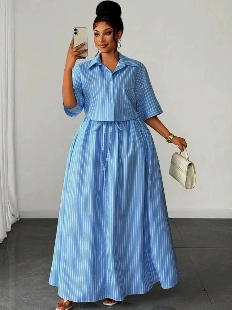 L-4XL Plus Size Clothes Dresses 2 Piece Sets Women Robes Summer Autumn Street Casual 3XL 4XL Big Size Long Maxi Dress Oversized