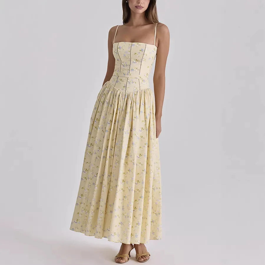 Elegant Women Flower Printing Long Maxi Dress Fashion Spaghetti Strap Dresses Evening Ladies Street Party Vestidos 2026 Summer