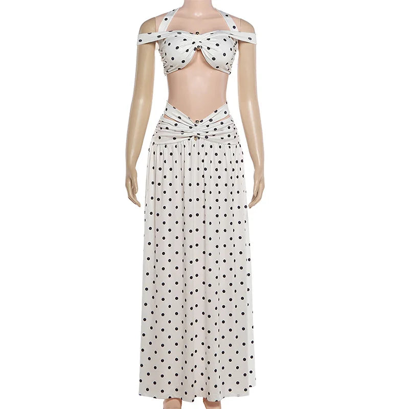 Swimwear Cover-up 2 Piece Set Women Crop Tops And Maxi Skirt Bathing Fashion Stripe Hollow Sexy Beach Cover Up Outfits
