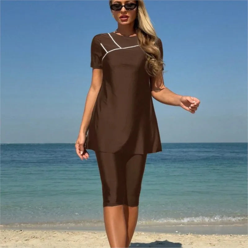 New Cover Ups Sexy Swimsuit Women Summer Bathing Suit Bikini Set Short Sleeve Swimwear Women Beach Swimming Suit For Female
