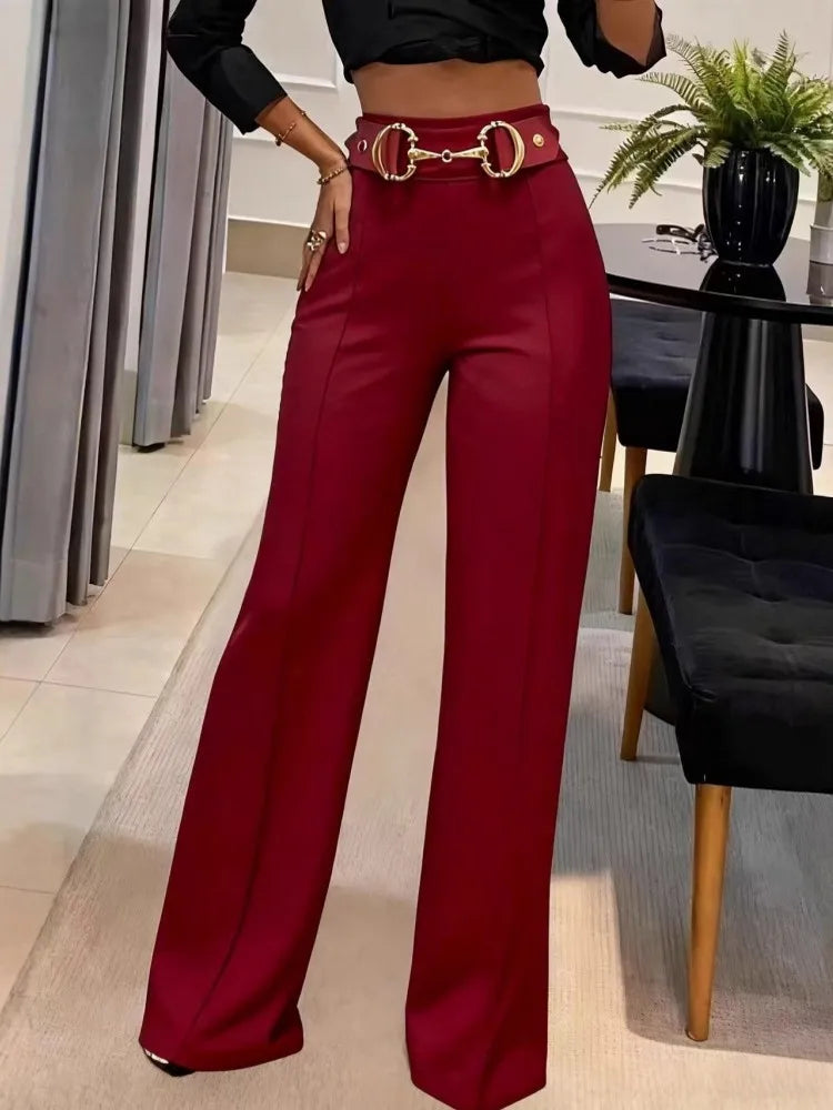 Women High Waist Wide Leg Pants Shiny Fuchsia Straight Pants Long Palazzo Casual Trendy Trousers 2026 Spring Autumn New