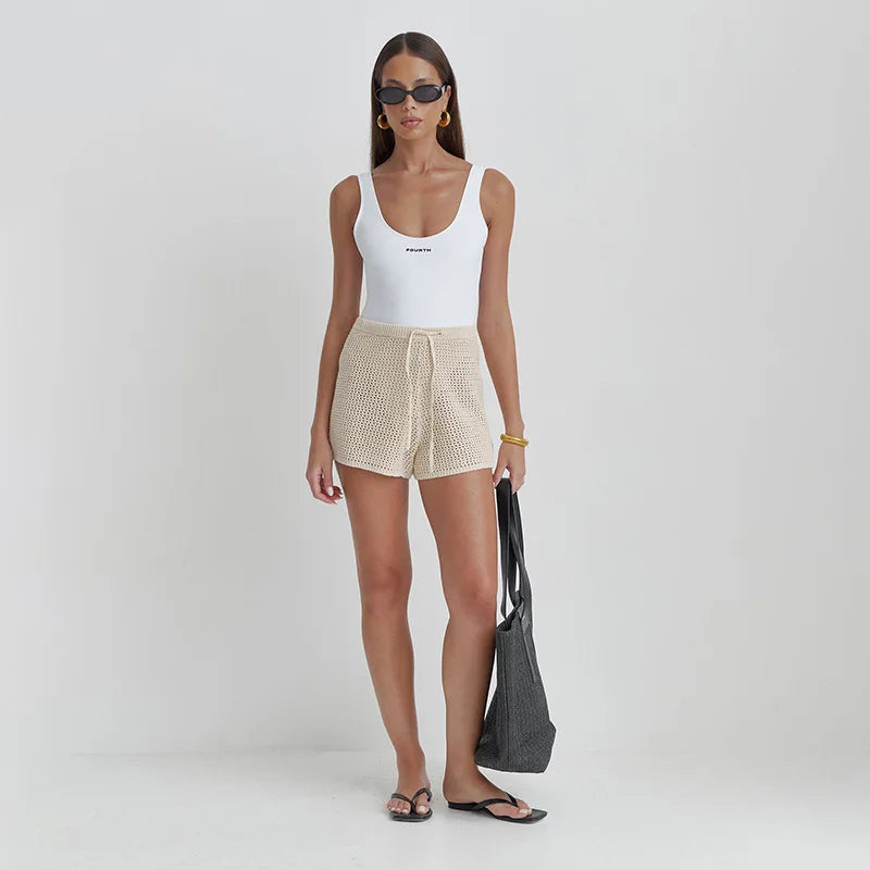 2026 Women Beach 2 Piece Sets Bikini Cover-Ups Swimsuit Tops And High Waist Shorts Sexy Ladies Swimming Cover Up Bathing Suit