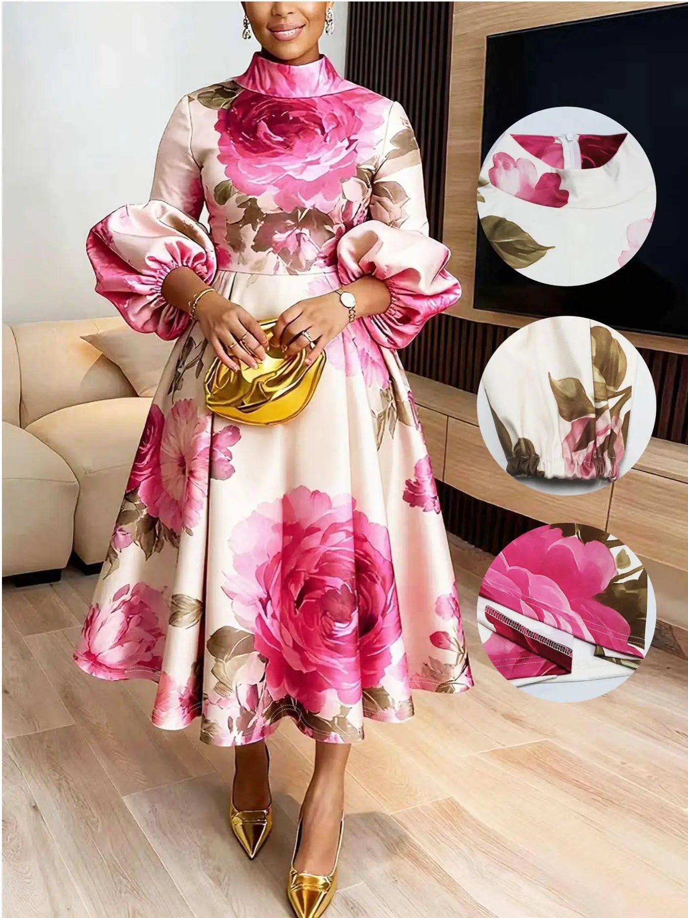 L-5XL Plus Size Clothes Dresses Women Robes Spring Summer 3/4 Sleeve Street Style Casual 3XL 4XL Big Size Midi Dress Oversized