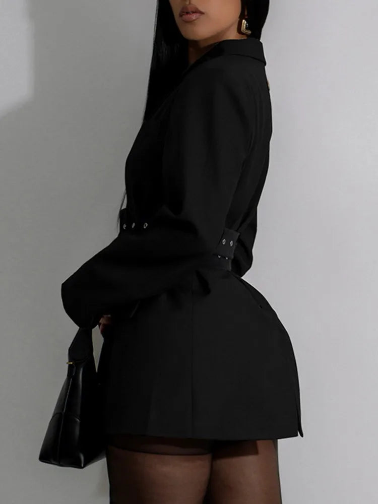 Elegant Blazer Coat For Women Fashion Lapel Oversized Suit Jackets 2025 New Autumn Winter Office Lady Casual Loose Outerwear