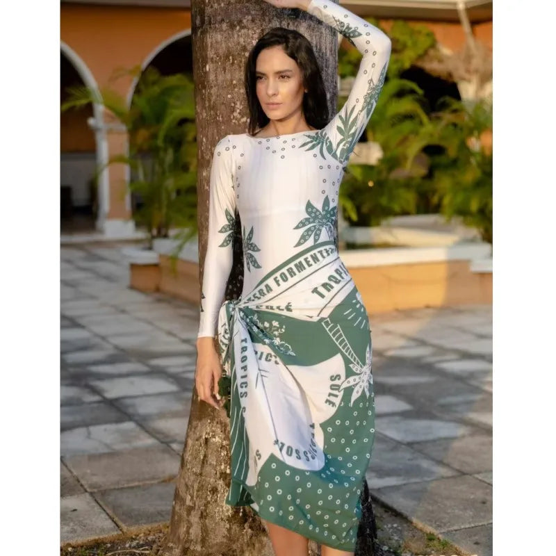 Retro Bikini Printed Fashion Two Piece Swimsuit And Cover Up With Skirt Tight Women's Bandage Summer Beach Luxury Elegant