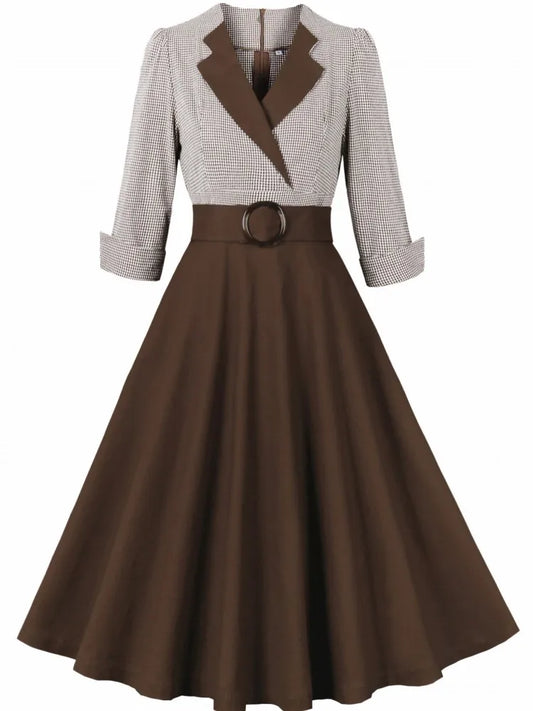 Women Pin Up Lattice Print Casual Party Dress Summer 3/4 Sleeve Retro Robe 60s 50s Vintage Rockabilly Swing Dress Vestidos