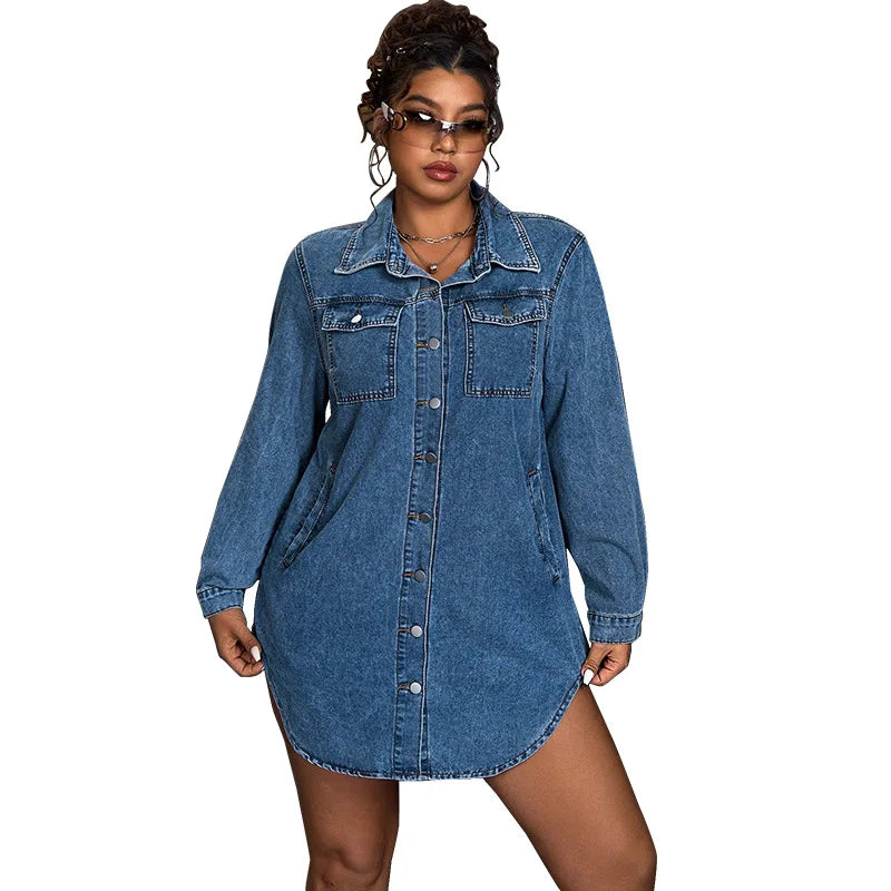 XL-5XL Plus Size Clothes Dresses Women Robes Autumn Winter Loose Street Style Casual 3XL 4XL Big Size Denim Mini Dress Oversized
