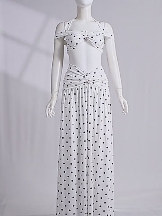 Swimwear Cover-up 2 Piece Set Women Crop Tops And Maxi Skirt Bathing Fashion Stripe Hollow Sexy Beach Cover Up Outfits